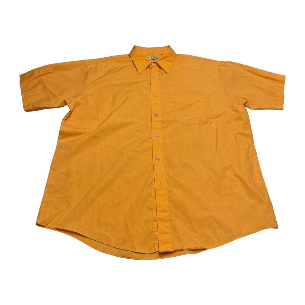 Haband Shirt Men's 16 Orange Polyester Pockets Short Sleeve Casual Button-Up - Picture 1 of 9